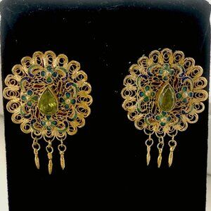 Barbara Garwood Peridot Earrings 24KT GOLD OVER STERLING Collectable Mongolian